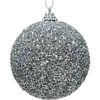 Decoris 12x Zilveren Glitter/kralen Kerstballen 8 Cm Kunststof - Onbreekbare Kerstballen - Kerstboomversiering Zilver