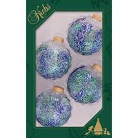 Bellatio 4x Stuks Luxe Glazen Kerstballen 7 Cm Transparant Met Blauwe Glitters - Kerstbal
