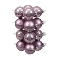 Bellatio 16x Stuks Glazen Kerstballen Salie Paars (Lilac Sage) 8 Cm Mat/glans - Kerstbal