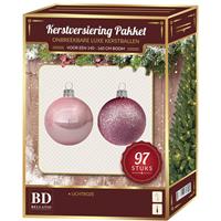 Bellatio Lichtroze Mix Tinten Kerstballen Pakket 97-delig Voor 150 Cm Boom - Kerstbal