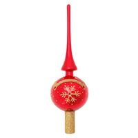 Bellatio Luxe Rode Glazen Piek Met Gouden Glitter Sneeuwvlok 28 Cm - Kerstboompieken/kerstpieken - Glazen Pieken Deluxe