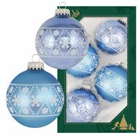 Bellatio 16x Glazen Ijsblauwe/lichtblauwe Kerstballen Met Witte Decoratie 7 Cm - Kerstbal