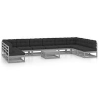 VIDAXL 11-tlg. Garten-Lounge-Set mit Kissen Grau Kiefer Massivholz