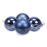 Bellatio 4x Stuks Glazen Kerstballen Blauw (Basic) 10 Cm Mat/glans - Kerstbal