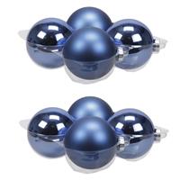 Bellatio 8x Stuks Glazen Kerstballen Blauw (Basic) 10 Cm Mat/glans - Kerstbal