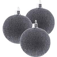 3x Grijze Cotton Balls Kerstballen Decoratie 6,5 Cm - Kerstbal