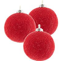 3x Rode Cotton Balls Kerstballen Decoratie 6,5 Cm - Kerstbal