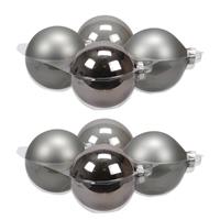 Bellatio 8x Stuks Glazen Kerstballen Titanium Grijs 10 Cm Mat/glans - Kerstbal