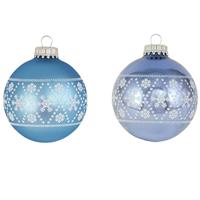 Bellatio 8x Glazen Ijsblauwe/lichtblauwe Kerstballen Met Witte Decoratie 7 Cm - Kerstbal