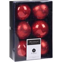 Bellatio 6x Kerstboomversiering Luxe Kunststof Kerstballen Rood 8 Cm - Kerstbal