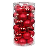30x Stuks Kleine Glazen Kerstballen Rood Mix 4 Cm - Kerstbal