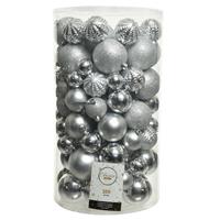 Decoris 100x Kunststof Kerstballen Mix Zilver 4-5-6-7-8 Cm Kerstboom Versiering/decoratie - Kerstbal