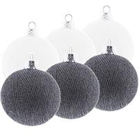 6x Wit/grijze Cotton Balls Kerstballen Decoratie 6,5 Cm - Kerstbal
