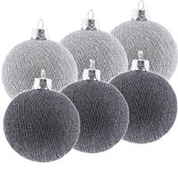 6x Zilver/grijze Cotton Balls Kerstballen Decoratie 6,5 Cm - Kerstbal