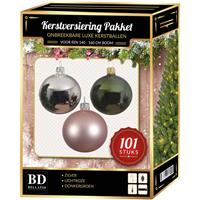 Bellatio 101 Stuks Kerstballen Mix Zilver-roze-groen Voor 150 Cm Boom - Kerstballen Pakket