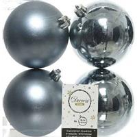 Decoris 4x Kunststof Kerstballen Glanzend/mat Grijsblauw 10 Cm Kerstboom Versiering/decoratie - Kerstbal