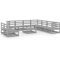 VIDAXL 10-tlg. Garten-Lounge-Set Grau Kiefer Massivholz