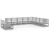 VIDAXL 10-tlg. Garten-Lounge-Set Grau Kiefer Massivholz