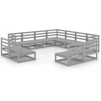 VIDAXL 11-tlg. Garten-Lounge-Set Grau Kiefer Massivholz