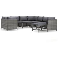 9-delige Loungeset Met Kussens Poly Rattan Grijs