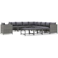 12-delige Loungeset Met Kussens Poly Rattan Grijs