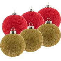 6x Rode En Gouden Kerstballen 6,5 Cm Cotton Balls Kerstboomversiering - Kerstbal