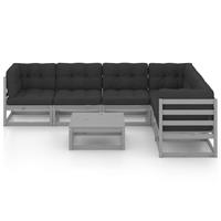 vidaXL 7-tlg. Garten-Lounge-Set mit Kissen Grau Kiefer Massivholz 