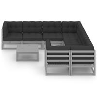 vidaXL 9-tlg. Garten-Lounge-Set mit Kissen Grau Kiefer Massivholz 