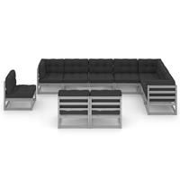 vidaXL 11-tlg. Garten-Lounge-Set mit Kissen Grau Kiefer Massivholz 