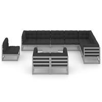 vidaXL 11-tlg. Garten-Lounge-Set mit Kissen Grau Kiefer Massivholz 