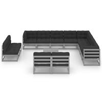 vidaxl 13-tlg. Garten-Lounge-Set mit Kissen Grau Kiefer Massivholz