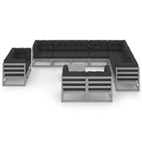 vidaXL 13-tlg. Garten-Lounge-Set mit Kissen Grau Kiefer Massivholz 