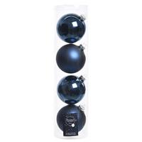 Decoris 4x Donkerblauwe Glazen Kerstballen 10 Cm at/matte - Kerstboomversiering Donkerblauw