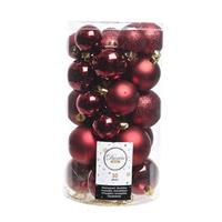 Decoris 30x Kunststof Kerstballen Glanzend/mat/glitter Donkerrode Kerstboom Versiering/decoratie - Kerstbal
