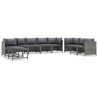 10-delige Loungeset Met Kussens Poly Rattan Grijs