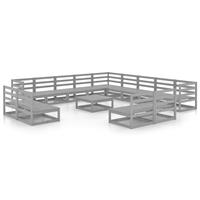 VIDAXL 14-tlg. Garten-Lounge-Set Grau Kiefer Massivholz