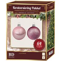 Bellatio Lichtroze Mix Tinten Kerstballen Pakket 64-delig Voor 120 Cm Boom - Kerstbal
