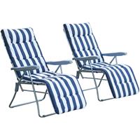 Outsunny Gartenstühle mit verstellbarer Rückenlehne und Polster blau/weiß