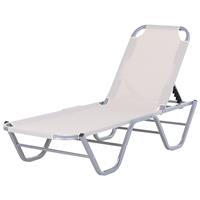 Outsunny Ligstoel, strandstoel, ligbank voor buiten met 5 niveaus, relaxstoel, aluminium, Oxford-stof, crème