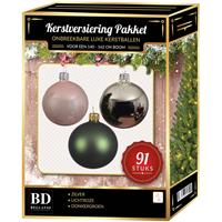 Kerstballen Set 91-delig Voor 150 Cm Boom - Zilver/donkergroen/lichtroze Kerstversiering
