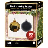 Bellatio Kerstballen Set 90-delig Voor 150 Cm Boom - Goud Met Zwarte Kerstversiering