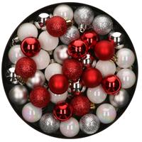 Bellatio 42x Stuks Kunststof Kerstballen Mix Wit/zilver/rood 3 Cm - Kerstbal