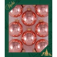 Bellatio 24x Stuks Glazen Kerstballen 7 Cm Koraal Roze Glans - Kerstbal