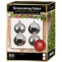 Bellatio Kerstbal En Ster Piek Set 96x Zilver - Voor 180 Cm Boom - Kerstboomversiering Zilver