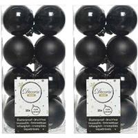 32x Zwarte Kunststof Kerstballen 4 Cm at/glans - Onbreekbare Plastic Kerstballen - Kerstboomversiering Zwart