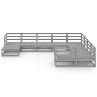 vidaXL 10-tlg. Garten-Lounge-Set Kiefer Massivholz grau