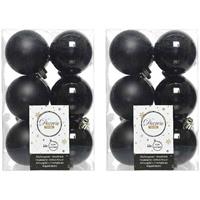 24x Zwarte Kunststof Kerstballen 6 Cm at/glans - Onbreekbare Plastic Kerstballen - Kerstboomversiering Zwart