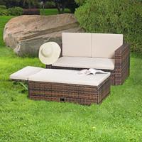 MUCOLA Lounge Gartenmöbel Sofa Bank Tisch klappbar Rattan Gartenset Sitzmöbel braun