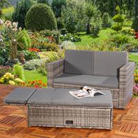 MUCOLA Lounge Gartenmöbel Sofa Bank Tisch klappbar Rattan Gartenset Sitzmöbel grau NEU