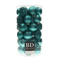 Bellatio 37x Stuks Kunststof Kerstballen Turquoise Blauw 6 Cm Glans/mat/glitter Mix - Kerstbal